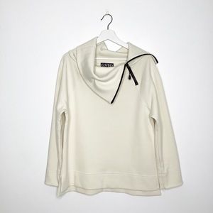 GSTQ Cream Zippered Cowl Neck Sweatshirt Large